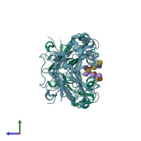 PDB entry 3wdx coloured by chain, side view.