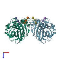 PDB entry 3wdx coloured by chain, top view.