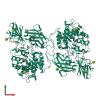 Homo dimeric assembly 1 of PDB entry 3wf1 coloured by chemically distinct molecules, front view.