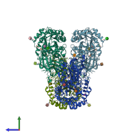 PDB entry 3wf3 coloured by chain, side view.