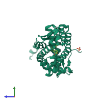 PDB entry 3wff coloured by chain, side view.