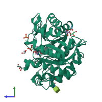 PDB entry 3wfl coloured by chain, side view.