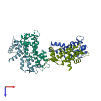 PDB entry 3wfn coloured by chain, top view.