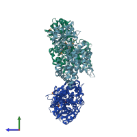 PDB entry 3wfo coloured by chain, side view.