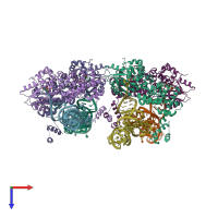 PDB entry 3wfr coloured by chain, top view.