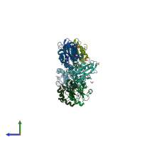 PDB entry 3wgd coloured by chain, side view.