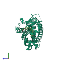PDB entry 3wgp coloured by chain, side view.