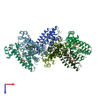 PDB entry 3whc coloured by chain, top view.