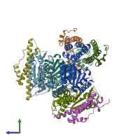 PDB entry 3whl coloured by chain, side view.