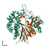 PDB entry 3whr coloured by chain, front view.
