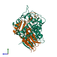 PDB entry 3whr coloured by chain, side view.