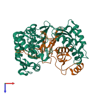 PDB entry 3whr coloured by chain, top view.