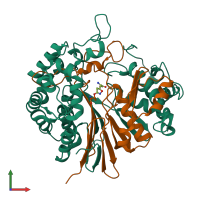 PDB entry 3whs coloured by chain, front view.