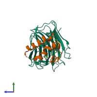PDB entry 3whu coloured by chain, side view.