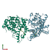 PDB entry 3wi2 coloured by chain, front view.