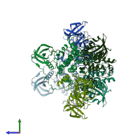 PDB entry 3wi6 coloured by chain, side view.