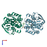 PDB entry 3wib coloured by chain, top view.