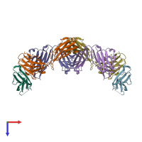 PDB entry 3wih coloured by chain, top view.