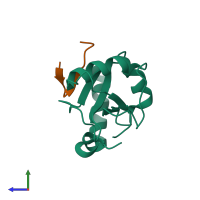 PDB entry 3wim coloured by chain, side view.