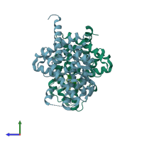 PDB entry 3wj5 coloured by chain, side view.