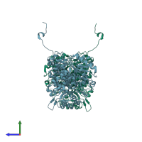 PDB entry 3wja coloured by chain, side view.