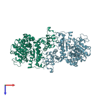 PDB entry 3wja coloured by chain, top view.