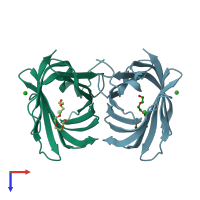 PDB entry 3wjb coloured by chain, top view.