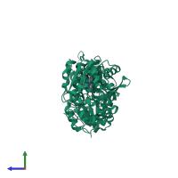 PDB entry 3wkb coloured by chain, side view.