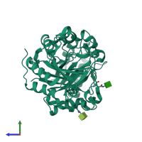 PDB entry 3wkz coloured by chain, side view.