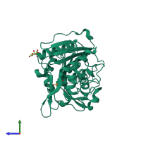 PDB entry 3wl5 coloured by chain, side view.