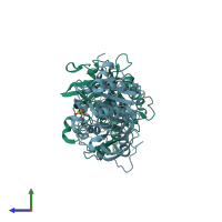 PDB entry 3wl6 coloured by chain, side view.