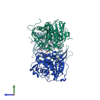 PDB entry 3wla coloured by chain, side view.