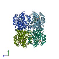 PDB entry 3wle coloured by chain, side view.