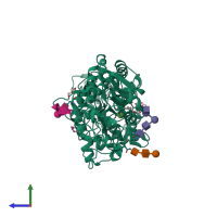 PDB entry 3wlk coloured by chain, side view.