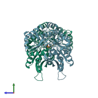 PDB entry 3wlx coloured by chain, side view.