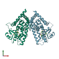 PDB entry 3wmh coloured by chain, front view.