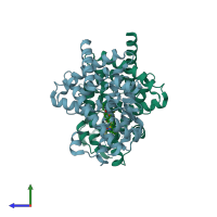 PDB entry 3wmh coloured by chain, side view.