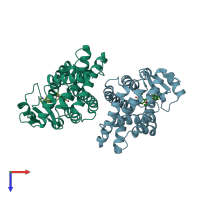 PDB entry 3wmh coloured by chain, top view.