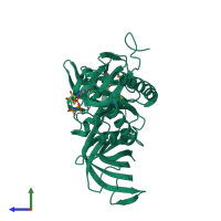PDB entry 3wnb coloured by chain, side view.
