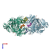 PDB entry 3wno coloured by chain, top view.
