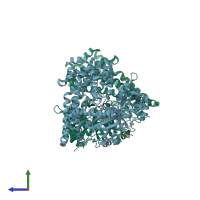 PDB entry 3woj coloured by chain, side view.