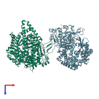 PDB entry 3woj coloured by chain, top view.
