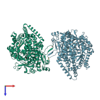PDB entry 3woo coloured by chain, top view.