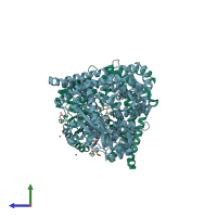 PDB entry 3wop coloured by chain, side view.