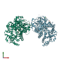 PDB entry 3woq coloured by chain, front view.
