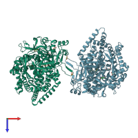 PDB entry 3woq coloured by chain, top view.