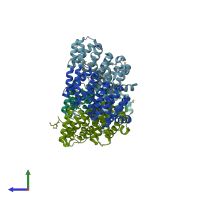 PDB entry 3woz coloured by chain, side view.