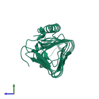 PDB entry 3wp9 coloured by chain, side view.