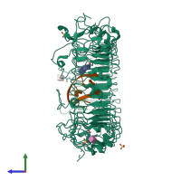 PDB entry 3wpd coloured by chain, side view.