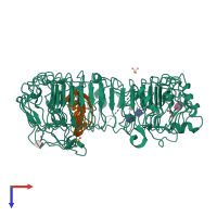 PDB entry 3wpd coloured by chain, top view.